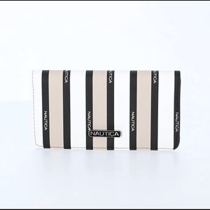 Nautica Women's Black and Cream Striped Wallet
